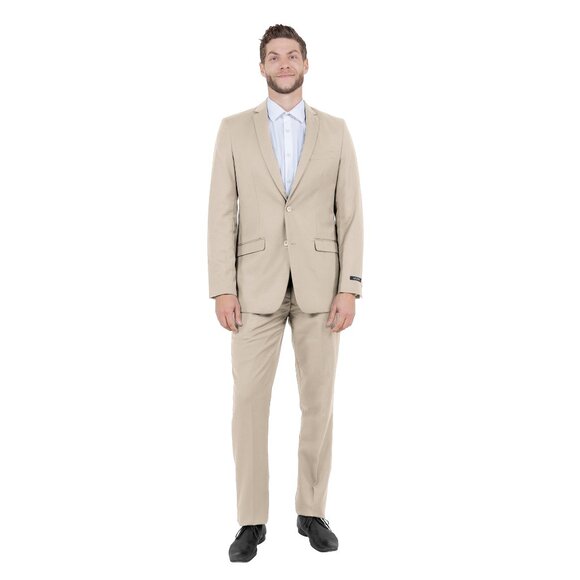 Azzuro's Premium Polyester Slim Fit 2pc Mens Suit, Tan - Picture 5 of 5